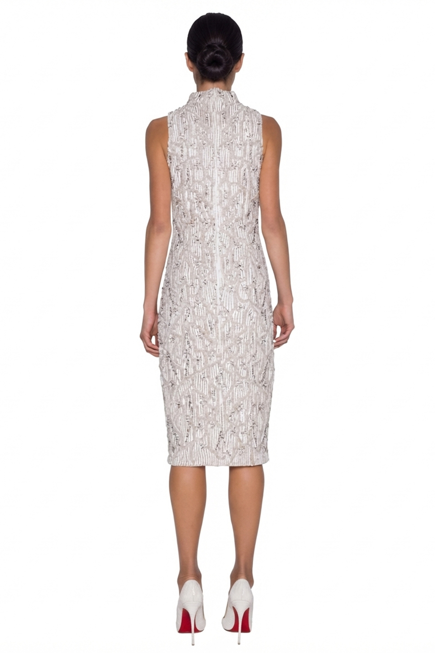 Back of Madame X Millie white sequin dress with hidden zip
