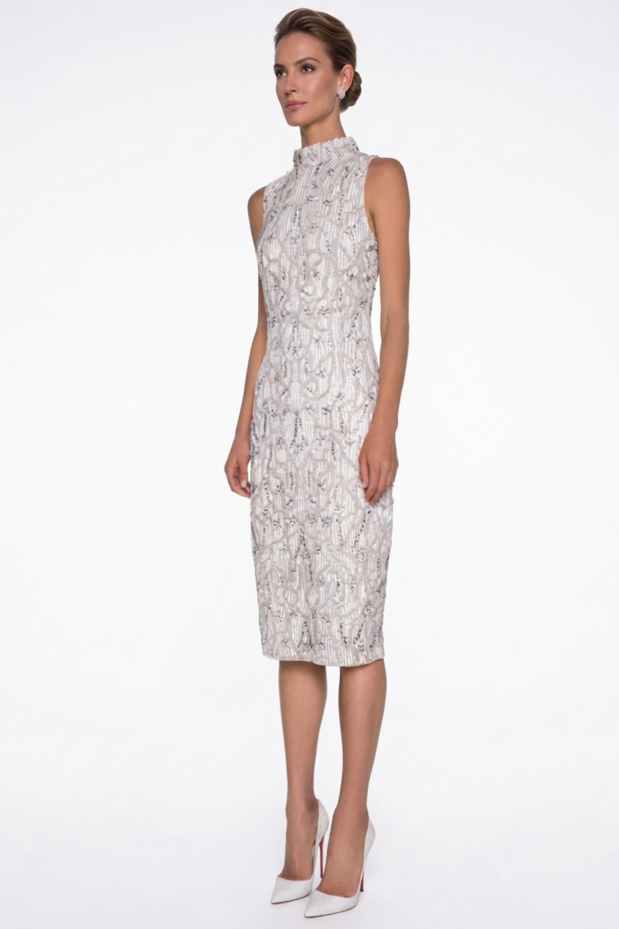 Geometric sequin and beadwork honeycomb pattern on Madame X Millie dress