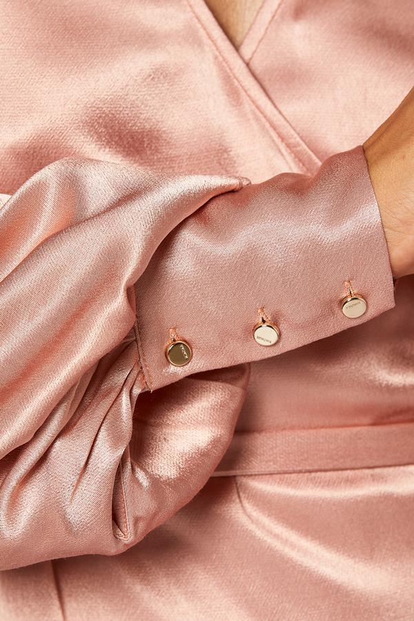 Close-up of button cuff on Winona Miele dusty pink dress