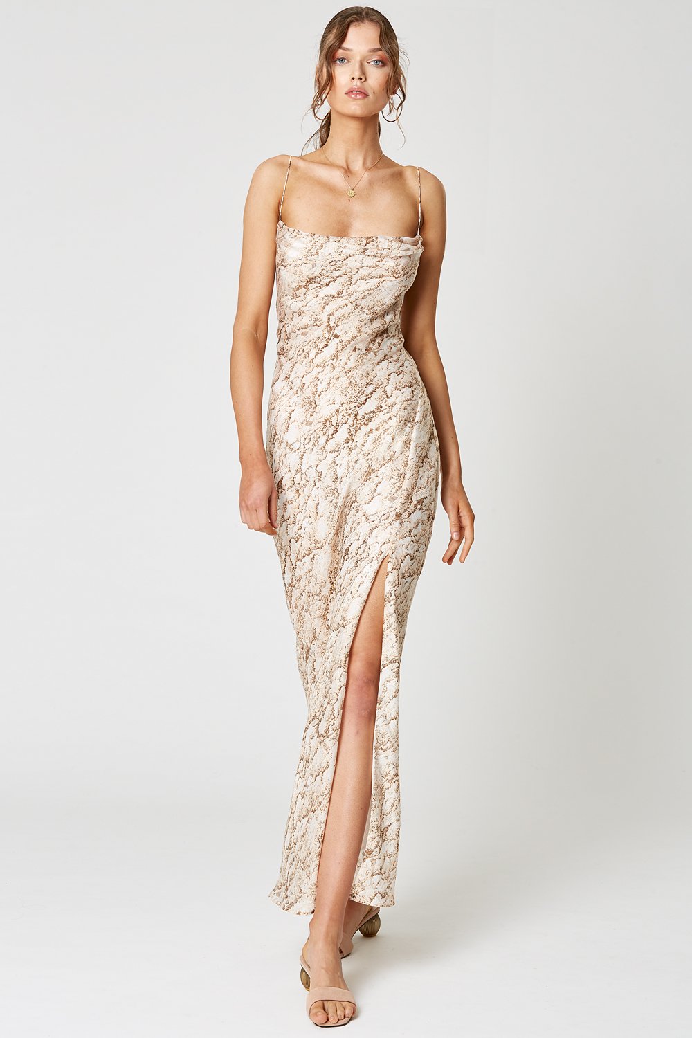 Winona Sahara printed cowl neck maxi dress with fine string straps
