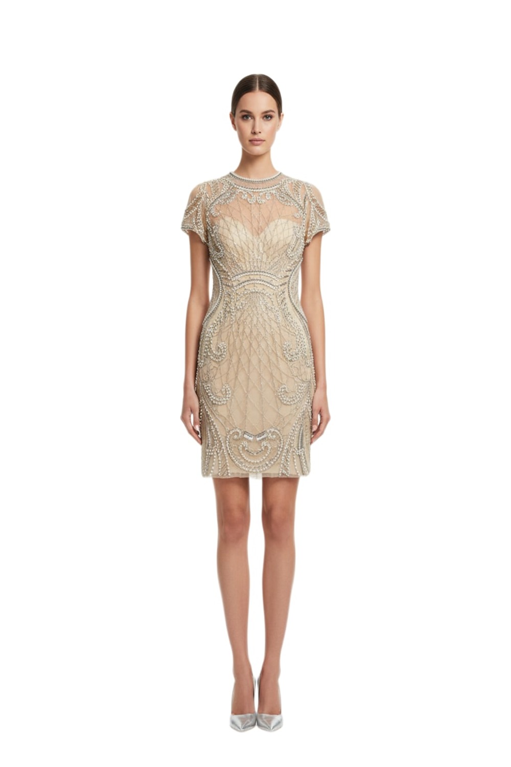 Embellished Mini Dress – Champagne