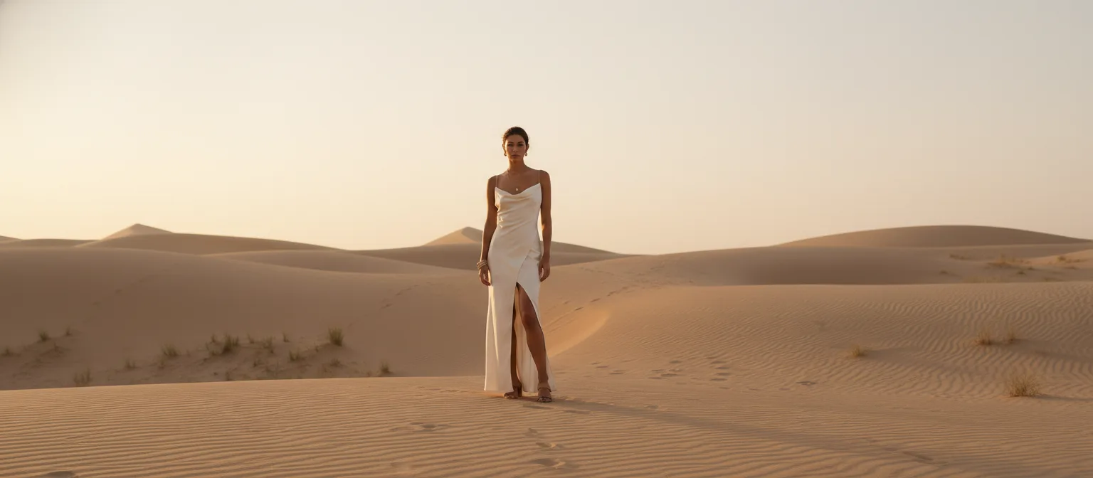 Model in a Winona satin gown, designer dresses below RRP
