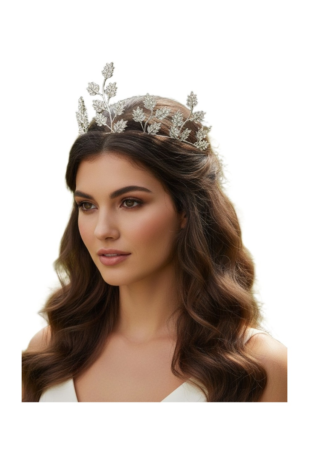 Silver Leaf Tiara Headband, front view