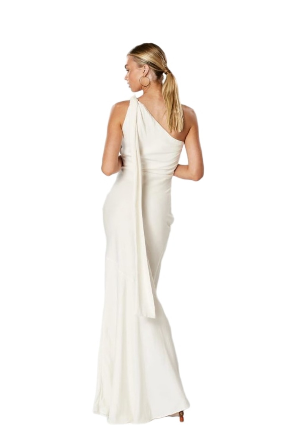 Back of Winona Infinity ivory Tencel gown with invisible side zip