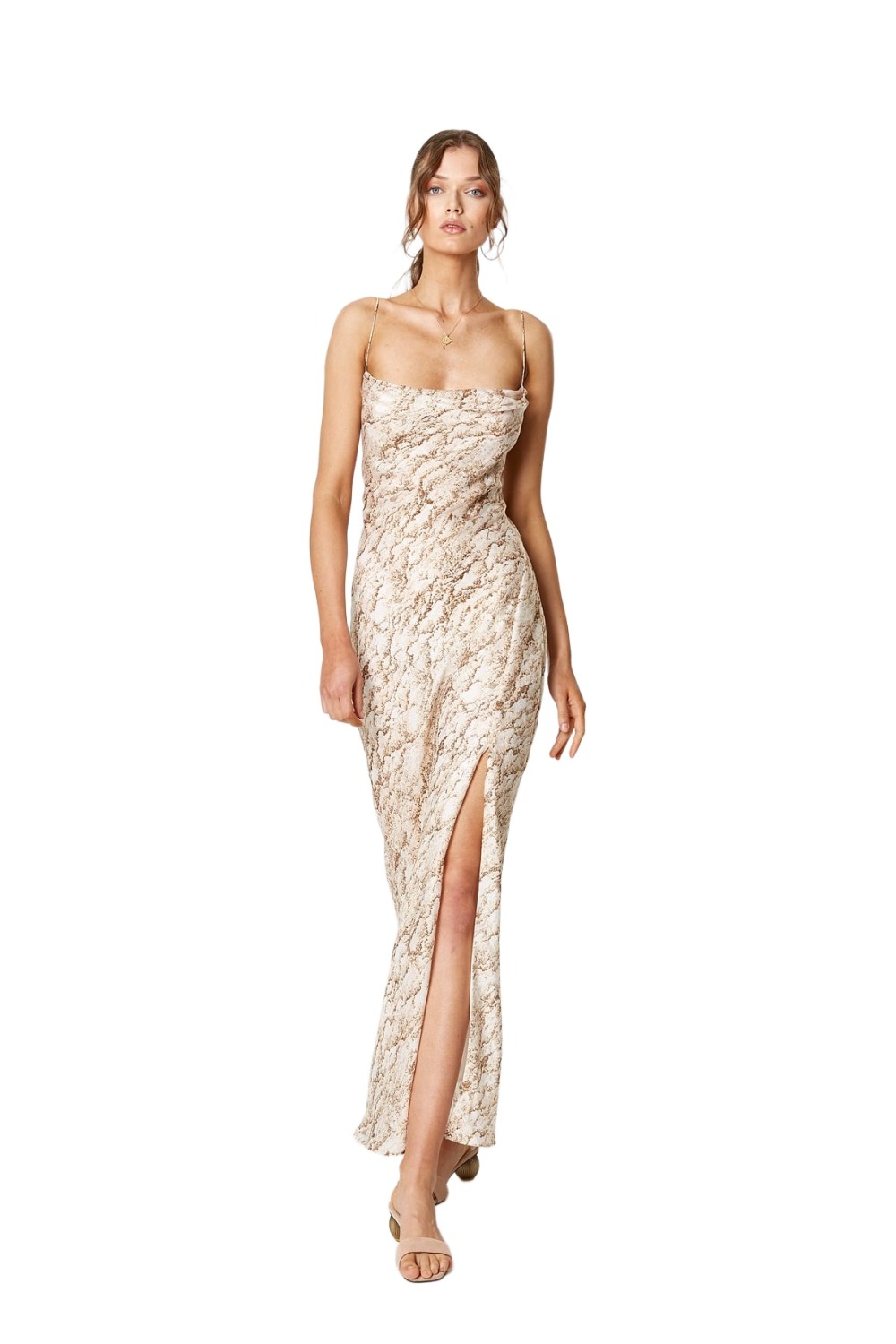 Winona Sahara printed cowl neck maxi dress with fine string straps
