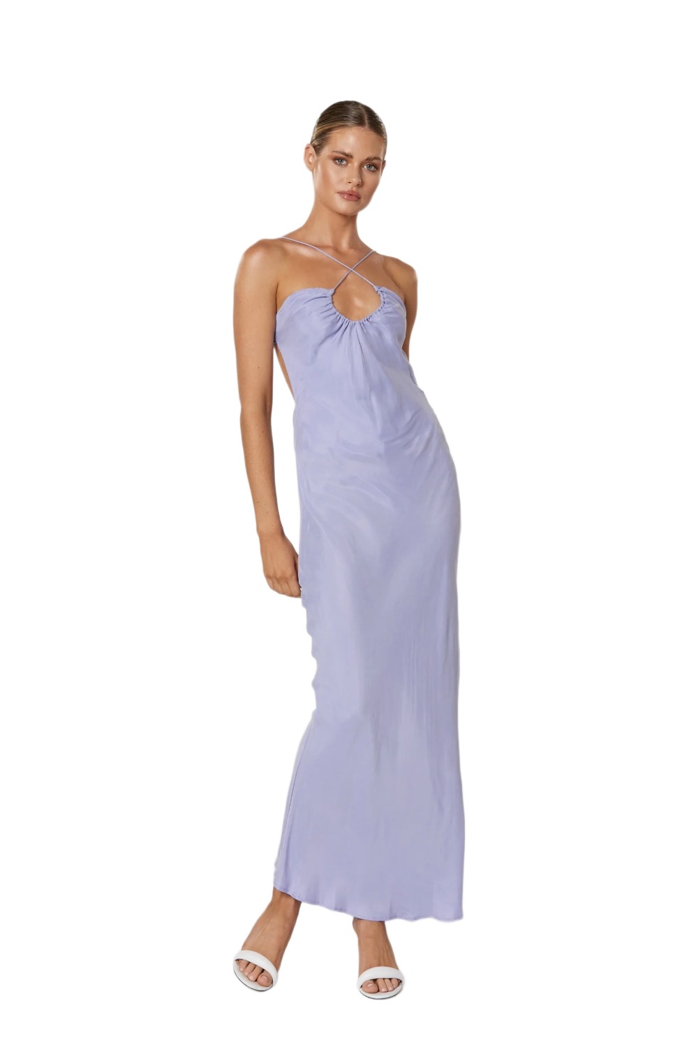 Winona Skye Clasp lavender bias-cut dress with gathered keyhole neckline